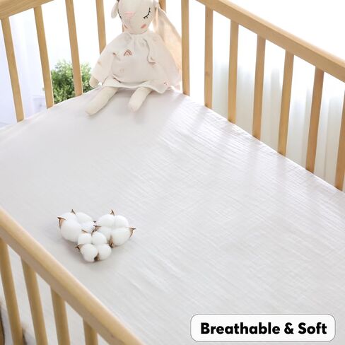 Muslin Fitted Crib Sheet – Premium Organic Turkish Cotton, Oeko-TEX® Certified, Ultra Soft & Breathable Sheet for Baby Crib, Boys & Girls, Fits Toddler Mattress 52x28, Cotton Latte in Saudi Arabia
