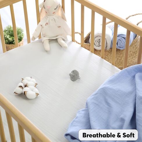 Muslin Fitted Crib Sheet – Premium Organic Turkish Cotton, Oeko-TEX® Certified, Ultra Soft & Breathable Sheet for Baby Crib, Boys & Girls, Fits Toddler Mattress 52x28, Cotton Latte in Saudi Arabia