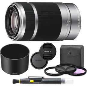 Bundle for Sony E-Mount 55-210mm (Silver) F 4.5-6.3 Lens for Sony E-Mount Cameras Bundle. Includes: Filter Kit, Cleaning Pen, Front and Rear Lens Caps and Original Sony Lens Hood
