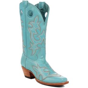 CORRAL LADIE'S BLUE EMBROIDERY & CUT OUT SQ. TOE, LEATHER SOLE, COWHIDE LEATHER, WESTERN BOOT, A4472