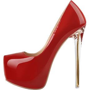 Platform Stiletto High Heels for Women, Round Closed Toe Sexy Heeled Pumps Transparent Metal Heels Dress Shoes