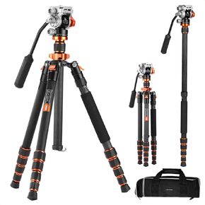 K&F Concept Tripod for Camera，68inch/173cm Carbon Fiber Tripod with Fluid Head Max Load 11lbs/5kg, Lightweight DSLR Camera Tripods & Monopods for Canon Sony Nikon.