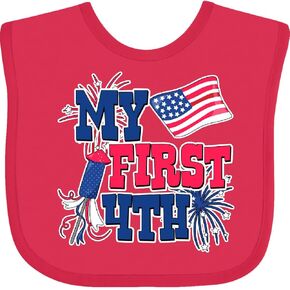 inktastic My First 4th with American Flag Rocket and Fireworks Baby Bib