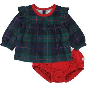 HonestBaby Long Sleeve Ruffle Shoulder Top with Bloomer Set Baby Girls