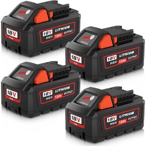 تمت ترقيته إلى استبدال بطارية Milwaukee 18V 12.0AH متوافق مع Milwaukee 18V بطارية 12.0 الناتج المرتفع 48-11-1852 48-11-1890 48-11-1860 48-11-1812 48-11-1815 48-11-2230 (Orange-2PC)