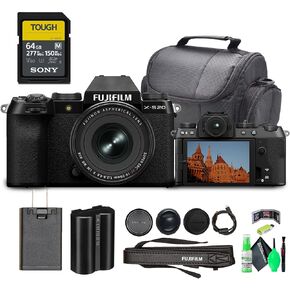 Fujifilm X-S20 Professional Compact Digital Mirrorless Camera with XF16-50mmF2.8-4.8 R LM WR Black, Bundle with 64GB UHS-II SDXC Memory Card + Travel Bag and Greens Lens Cleaning Kit