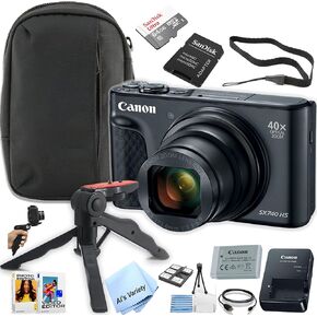 Canon Powershot SX740 HS Compact Camera Bundle -+ 64GB Ultra Memory + Case, Grip, Software Pack (Essential Bundle)(Black) (Renewed)
