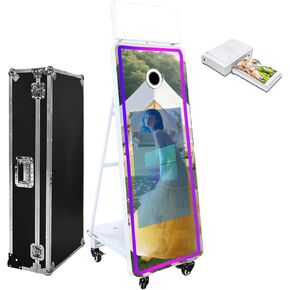 60''Magic Mirror Photo Booth Machine,Mirror Photo Booth 32''Touch Screen,Photo Booth with Flight Case,App Control,RGB Light for Wedding Party Events (Machine)