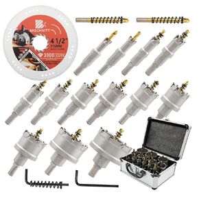 TCT Hole Saw Kit - 13/14/16/19/22/25/29/32/35/38/44/51/54mm Tungsten Carbide Tipped Hole Cutter Set for Metal, Stainless Steel, Iron, Wood, Plastic - 13 Count