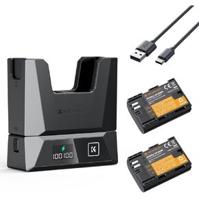 K&F Concept 2-Pack 2600mAh LP-E6NH Battery and 18W Charger Compatible with Canon EOS R7, R5, R6, R, 5D Mark II/III/IV, 6D, 6D Mark II, 7D, 7D Mark II, 90D, 60D, 70D, 80D Cameras