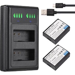 Andoer LP-E10 2-Slot Battery Charger with LED Indicators + 2 x LP-E10 7.4V 2200mAh Batteries with USB Charging Cable Replacement for Canon 1100D 1200D 1300D Rebel T3 T5 Kiss X50 X70