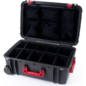 Seahorse Gunmetal & Red 920 Case. يأتي مع مقسمات مبطنة ومنظم غطاء الشبكات.