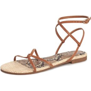 Women's Flat Sandals Strappy Open Round Toe Lace Up Shoes with Adjustable Ankle Strap for Summer