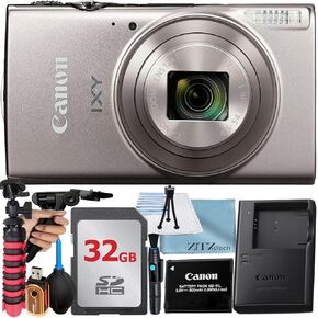 Canon PowerShot IXY 650 (ELPH 360) HS Digital Camera (Silver) + 32GB Memory Card + Tripod + Cleaning Kit + Accessory Bundle (Renewed)