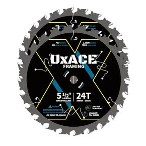 5-1/2-Inch 24-Tooth Circular Saw Blade with 10 mm Arbor, Framing Wood Cutting, Carbide Tip, Thin Kerf, for Plywood, MDF, OSB, Laminated, 2 Pack