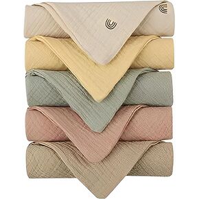 100% Cotton Baby Muslin Washcloths, 5 Pack Multi-Color Soft Baby Towels, Saliva Towel Set for Burping, Newborn Gift, Onesize, Black