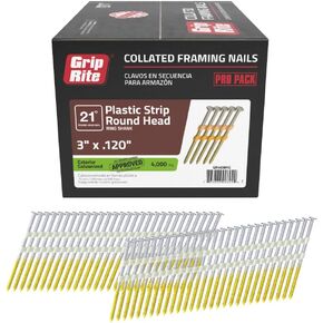 Grip-Rite GR408HG Round Head 3-Inch by .120-Inch by 21 Degree Plastic-Collated Hot-Dip-Galvanized Framing Nail (4,000 per Box)