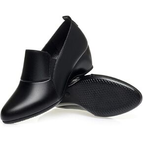 Women's Leather Wedge Round Toe Dressy Shoes Comfortable Soft Leather Platform Slip On Casual Loafers Suitable for Driving Business Work Walking