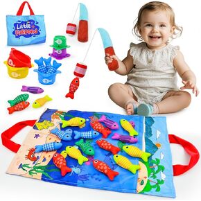 Toddler Toys for 1+ Year Old - Montessori Sorting & Stacking Toys - 10 in 1 Cloth Fishing Game - Number Counting, Color Sorting, Shape Learning - Perfect Birthday Xmas Gifts for 6+ Month Old