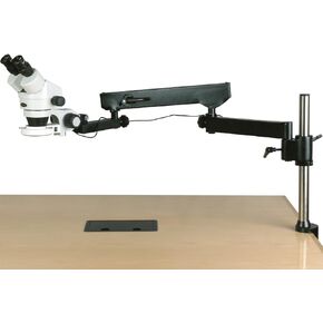 AmScope SM-8BW2-144S Professional Binocular Stereo Zoom Microscope, WH10x and WH25x Eyepieces, 3.5X-225X Magnification, 0.7X-4.5X Zoom Objective, 144-Bulb LED Ring Light, Articulating-Arm Boom Stand, 110V-240V, Includes 0.5x and 2.0x Barlow Lenses