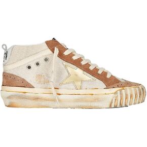 Golden Goose Women's Mid Star Classica Con Soula Alta Fashion Sneaker, Natural White/Tobacco/Golden/Cream/Optic, 39