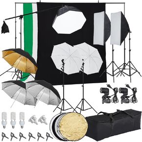 Photograph Lighting Kit with Backdrops, 8.5ftx10ft Softbox Photography Lighting Kit, 5500K Bulb 45W Led Softbox Set, Video Studio Continuous Lighting Kit for Photo, Portrait and Video Shootings
