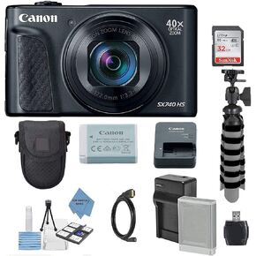 Canon PowerShot SX740 HS Wi-Fi 4K Digital Camera (Black) with 32GB Card + Battery & Charger + Case + Tripod + TopKnotch Cloth Kit (Renewed)