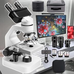 Binocular Microscope,40x-2000/5000x Laboratory Binocular Compound Led Microscope W/Electronic Eyepiece/Phone Adapter/360° Rotation,for Learning/Experimental Operations,2000x