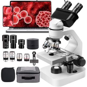 Led Binocular Compound Lab Microscope - 40x-2000/5000x Microscope Kit with Electronic Eyepiece+Phone Holder+Storage Bag,Dual Led Illumination,360° Rotation,Double Helix Calibration,2000x