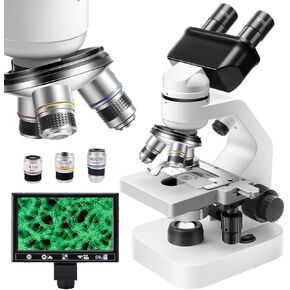 Compound Microscope with 7-Inch LCD Display,40x-2000x Magnification,with Double-Layer Storage Table,Double Helix Calibration,Suitable for Experimental Testing
