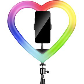19" Heart-Shaped Ring Light with 82" Stand,360° Rotatable Ring Light with Tripod,Light Stepless Dimming USB Output Port for Live Streaming/Laptop Video Conference/Makeup/Video Recording
