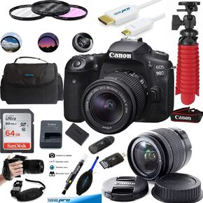 Canon EOS 90D Digital SLR Camera هيكل مع EF-S 18-55 مم f/3.5-5.6 هو عدسة STM-حزمة ملحقات أساسية 64 جيجابايت (الإصدار الدولي) (متجدد)