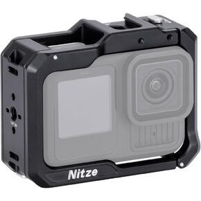 Nitze Aluminum Cage for Gopro Hero13 / Hero12 / Hero11 / Hero10 / Hero9, with Magnetic Quick Release Interface and 2 Cold Shoes, Supports Vertical & Horizontal Shooting - T-GP02A
