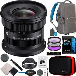 Sigma 10-18mm F2.8 DC DN Contemporary APS-C Format Zoom Lens for Canon RF-Mount Mirrorless Cameras 207972 Bundle with Deco Gear Photography Backpack + UV/Polarizer/FLD Filter Kit + Accessories