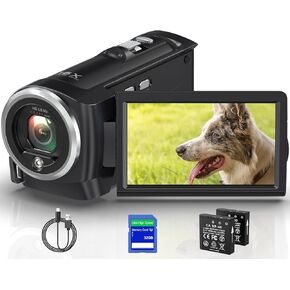 Video Camera Camcorder 2.7K FHD 50MP YouTube Vlogging Camera 16X Digital Zoom Webcam 270 Degree Rotation Screen Camcorders with 32G SD Card,and 2 Batteries Recording While Charging