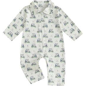 Newborn Baby Boy Golf Clothes Long Sleeve Lapel Collar One Piece Jumpsuit Bodysuit Romper Infant Fall Outfits