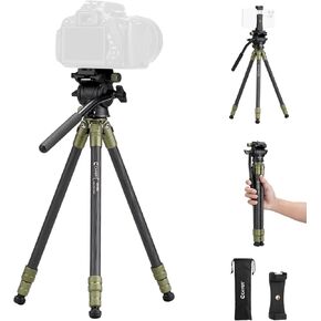 Cayer CH10L Carbon Fiber Tripod with S1 Mini Fluid Head, 28" Compact Desktop Stand, Tabletop Camera Support with Center Column for Mirrorless Cameras Video Camcorder Mobile Phone Webcam