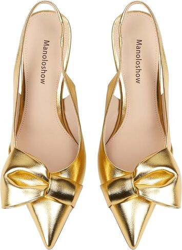 Women's Slingback Heels with Bow Pointed Toe Pumps with Elasticated Strap 3.3" High Heels for Evening Dress Shoes in Saudi Arabia