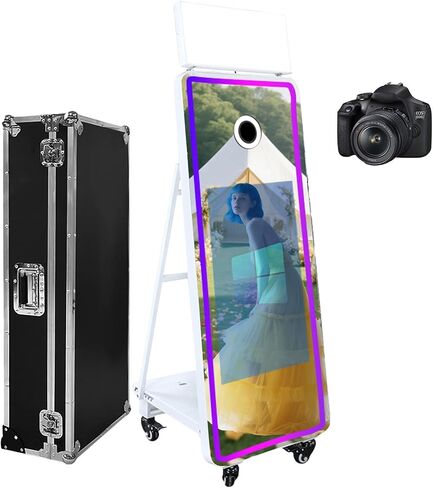 60''Magic Mirror Photo Booth Machine,Mirror Photo Booth 32''Touch Screen,Photo Booth with Flight Case,App Control,RGB Light for Wedding Party Events (Machine) in Saudi Arabia