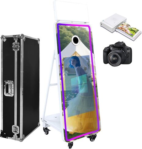60''Magic Mirror Photo Booth Machine,Mirror Photo Booth 32''Touch Screen,Photo Booth with Flight Case,App Control,RGB Light for Wedding Party Events (Machine) in Saudi Arabia
