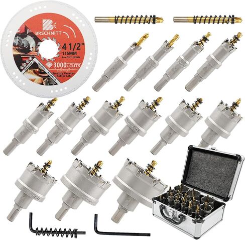 TCT Hole Saw Kit - 13/14/16/19/22/25/29/32/35/38/44/51/54mm Tungsten Carbide Tipped Hole Cutter Set for Metal, Stainless Steel, Iron, Wood, Plastic - 13 Count in Saudi Arabia