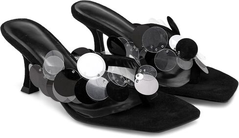 Black Flip Flop Heels Sandals for Women with Plastic Disc Straps Comfortable Slip on Open Toe Kitten Heel Thong Sandal Casual Summer Dressy Shoes. in Kuwait