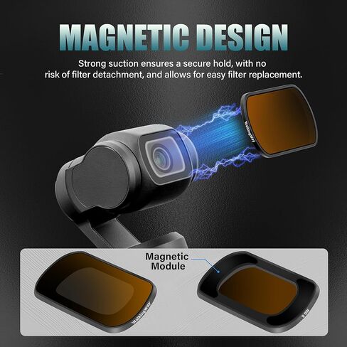 Walking Way CPL & ND Filters مجموعة متوافقة مع DJI Osmo Pocket 3 Creator Combo Accessories Kit Magnetic 4 Pack Cpl ND16 ND64 ND256 Camera Censy Censity Censity Filters HD HD Pantical Aluminium Frame in Kuwait
