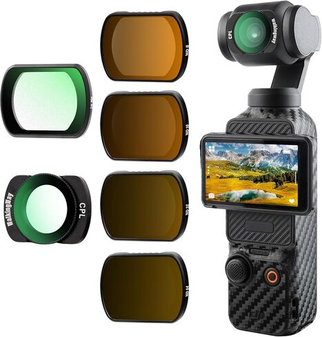 Walking Way CPL & ND Filters مجموعة متوافقة مع DJI Osmo Pocket 3 Creator Combo Accessories Kit Magnetic 4 Pack Cpl ND16 ND64 ND256 Camera Censy Censity Censity Filters HD HD Pantical Aluminium Frame in Kuwait