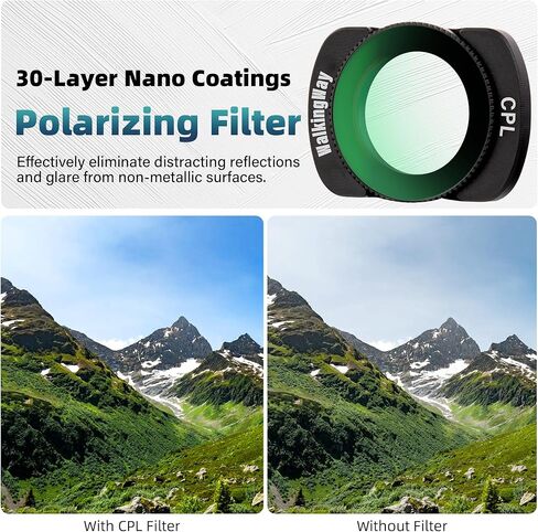 Walking Way CPL & ND Filters مجموعة متوافقة مع DJI Osmo Pocket 3 Creator Combo Accessories Kit Magnetic 4 Pack Cpl ND16 ND64 ND256 Camera Censy Censity Censity Filters HD HD Pantical Aluminium Frame in Kuwait