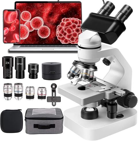 Binocular Compound Microscope 40x-2000/5000x,Research Grade Pro Microscope W/Dual Led Illumination&Coaxial Coarse/Fine Focus Knobs（Electronic Eyepiece+Phone Holder+Storage Bag）,5000x in Saudi Arabia