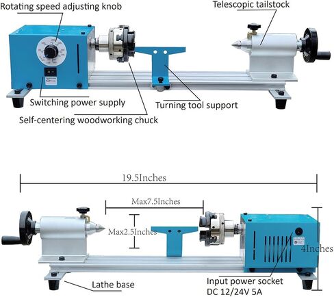 Mini Lathe Wood Lathe Machine Multi-Purpose Type Extended Processing Diameter 2.5 Inche, Processing Length 7.5 Inche Support for Drilling in Saudi Arabia