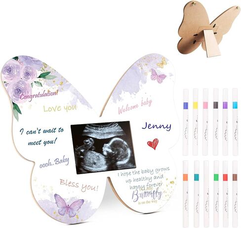 Baby Shower Guest Book Frame, Ultrasound Picture Frames, Butterfly Frame with 12 Watercolor Markers, Butterfly Baby Shower Decoration, Babys Gender Reveal Ideas, Unknown Gender Babys Gifts for Parents-4 in Saudi Arabia