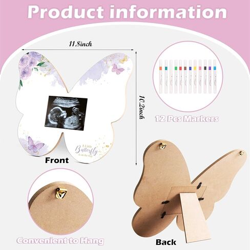 Baby Shower Guest Book Frame, Ultrasound Picture Frames, Butterfly Frame with 12 Watercolor Markers, Butterfly Baby Shower Decoration, Babys Gender Reveal Ideas, Unknown Gender Babys Gifts for Parents-4 in Saudi Arabia