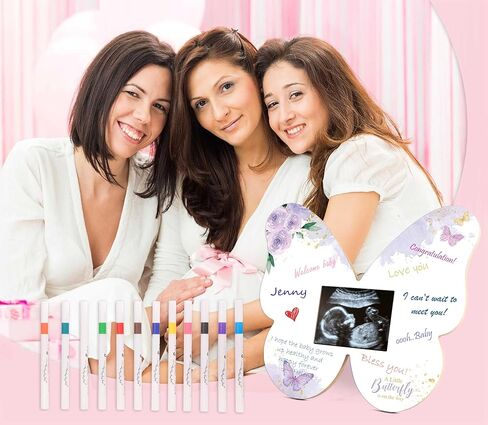 Baby Shower Guest Book Frame, Ultrasound Picture Frames, Butterfly Frame with 12 Watercolor Markers, Butterfly Baby Shower Decoration, Babys Gender Reveal Ideas, Unknown Gender Babys Gifts for Parents-4 in Saudi Arabia